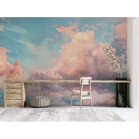 Papier peint nature - ciel nuageux aux reflets roses - 150 x 250 cm (1/2)