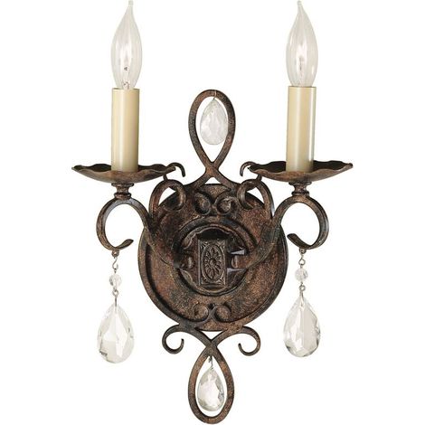 Applique Contemporanea Chateau Acciaio Bronzo Moka Cristallo 2 Luci E14 (1/5)