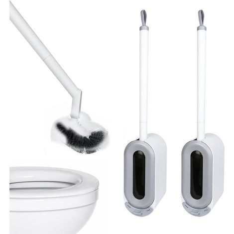 Lot de 2 Brosse WC Suspendu Gris - Brosse WC Murale avec Fixation Adhésive et Bac D'égouttage, Brosses à Toilette, pour Salles de Bains et Toilettes (1/5)
