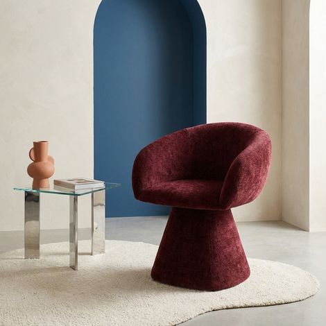 Fauteuil pivotant 180° tissu coton bordeaux - Assia (1/5)