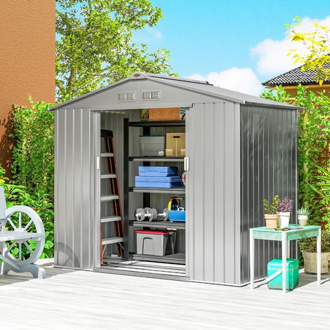 Abri de Jardin 2,42 m² - Remise pour Outils avec Kit de Fondation - Cabanon Porte Verrouillable - Tôle d'Acier Gris (1/5)