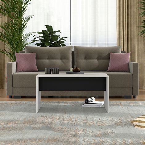 Wohnzimmertisch Limatola, rechteckig, Tischplatte Weiß, Gestell Schwarz, 90x50x47h cm Cremeweiß (1/5)