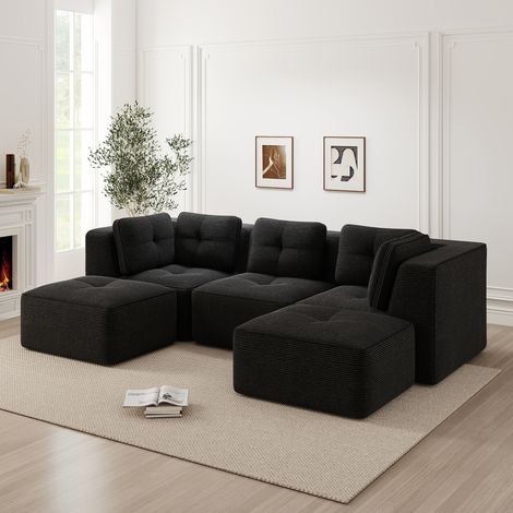 Modulares Wohnzimmersofa ohne Gestell, geeignet für das Wohnzimmer, dreisitziges Cord-Sofa mit tiefer Sitzfläche, keine Montage erforderlich,Schwarz