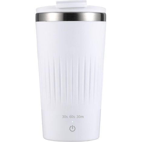 300-ml-Kaffeebecher mit automatischem Rührwerk und Deckel, 3 Geschwindigkeitsstufen, elektrisch, Edelstahl, Weiß