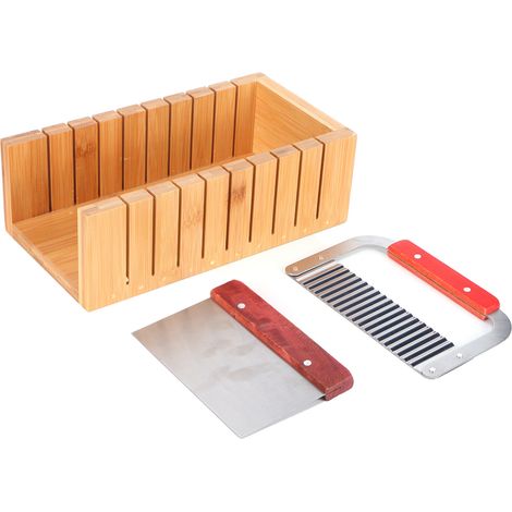 Lot moule à pain en bois avec couteau inox droit et ondulé pour découper savon et pain