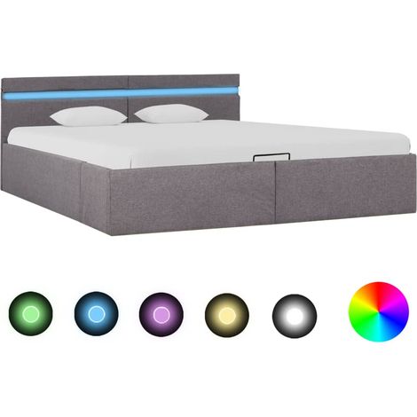 Lit coffre avec LED Taupe Tissu 160x200 (1/5)