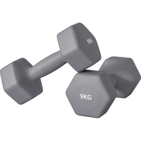 Manubri Esagonali 9 kg Set 2, Metallo e Plastica, Impugnatura Antiscivolo, Grigio, 25x11x11cm