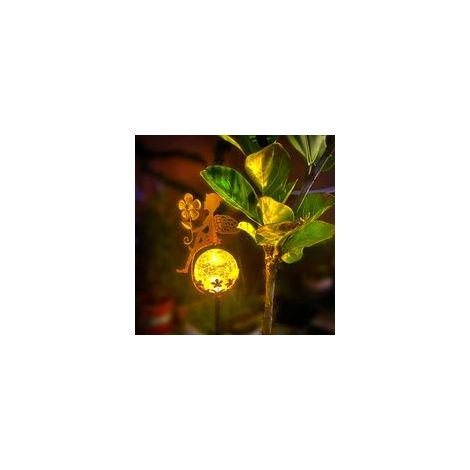 Neoglint Lampes solaires d'extérieur en forme de paysage féerique pour pelouse, lampe globe en verre craquelé, piquet en métal, étanche pour jardin, pelouse, patio, cour, lumière blanche chaude, lumiè