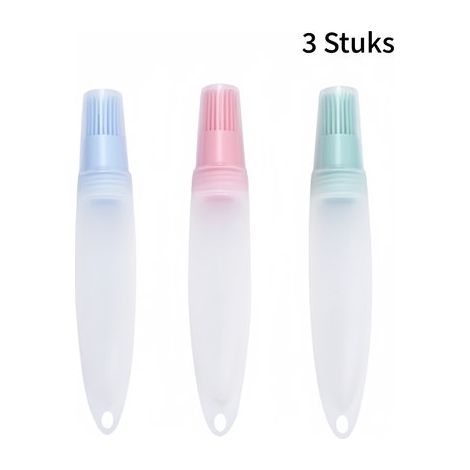 Set da 3 pezzi composto da una bottiglia per olio in silicone e un pennello, a prova di perdite con tappo e antigoccia, per grigliate e cottura all'aperto, in silicone resistente al calore. (1/5)