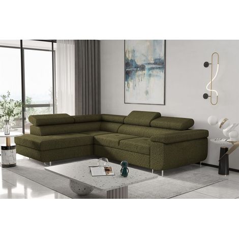 Ecksofa Sofa JADE Stoff Ascot Olivgrün mit Schlaffunktion Ottomane Links (1/2)