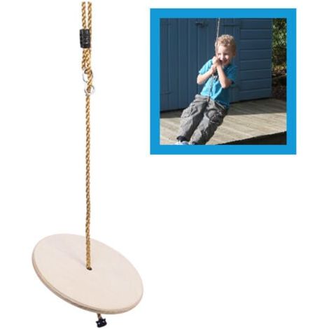 Large Balançoire à Disque en Bois Siège Rond avec Corde Réglable pour Enfants (1/4)
