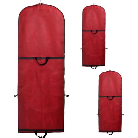 [Jeu de 3] 180 cm Housse de protection Respirante pour Vêtements longs et Robes de Mariée, pour robes, costumes, manteaux, vestes etc., deux poches, 2 poignées, rouge sombre (1/5)