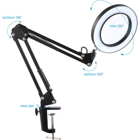 Lampe loupe LED à pince 5x USB 80LED Bras articulé Noir (1/5)