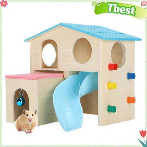 Tbest Jouet de maison amusante pour hamster Jouet de Huttes de Maison Amusant en Bois Hamster Jouets animalerie jouet Bleue (1/5)