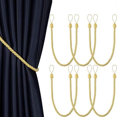 6 Pièces Embrasses de Rideaux Tressés Attaches de Rideaux en Corde Retenues de Rideau à la Main Embrasses de Draperie avec Crochets (1/5)