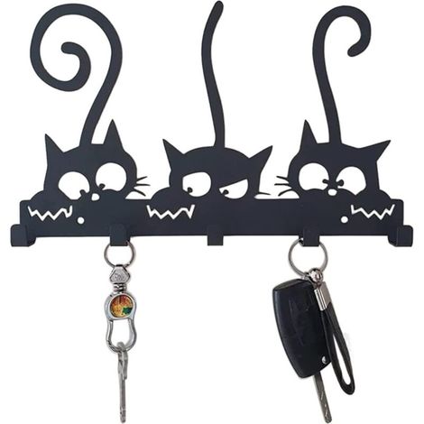 Black wall-mounted key holder for wall decoration, metal hooks with 5 hooks for entryway, front door, office (1/4)