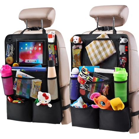 Organisateur de Voiture 2 pièces Protege Siege 10 Poches Rangement Auto Accessoire avec 10 poches Support de Table pour écran Tactile pour Tablette iPad Bouteilles Jouets Livre (1/5)