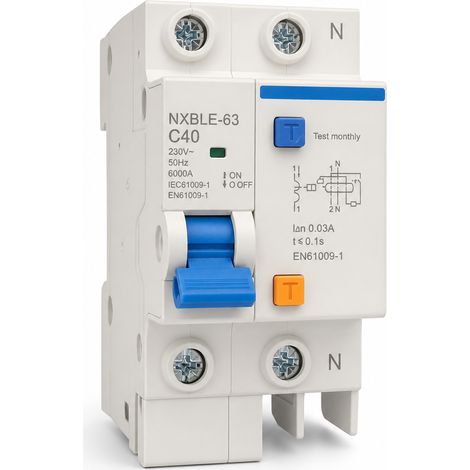 Disjoncteur différentiel RCBO 1P+N 40A courbe C 6kA EN61009