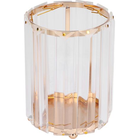 Pot à pinceaux cosmétique en verre transparent rond, boîte de rangement décorative dorée pour bureau, organisateur de stylos (1/5)