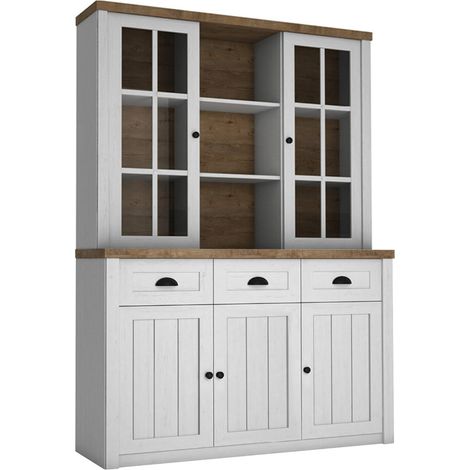 Credenza 3 cassetti Léandre bianco e marrone 198,1cm