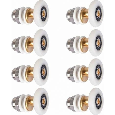 8 Pièces Roulette Porte Douche, Roulettes de Porte Coulissante Cabine de Douche Porte Poulies Roue de Rechange pour Rouleau avec Diamètre de Roues 27mm (1/5)