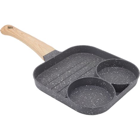 Poêle à 4 trous antiadhésive pour pancakes et burgers, compatible gaz et induction, revêtement résistant à la chaleur - Noir (1/5)