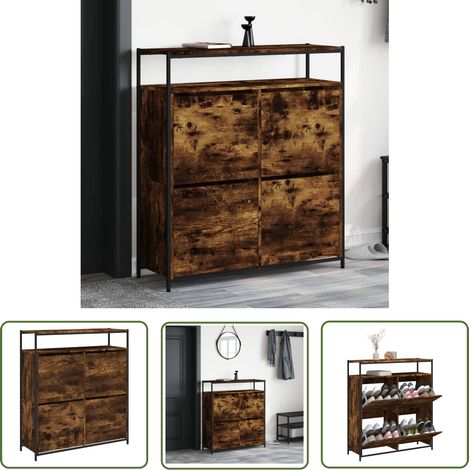The Living Store Armoire à chaussures 4 tiroirs rabattables chêne fumé - Meuble Chaussure - Étagère Chaussure - Range Chaussures - Rangement Intérieur - Meuble Entrée (1/5)