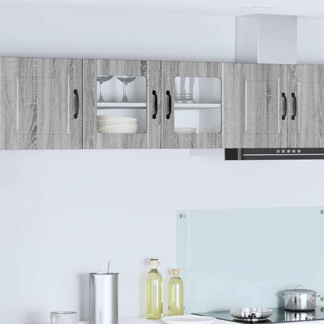 Meuble haut de cuisine mural en bois d’ingénierie gris sonoma, 80 x 31 x 40 cm - PANGIVO (1/5)