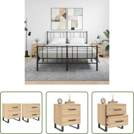 vidaXL Nachttisch Sonoma-Eiche - Nachttische 2 Stk. Sonoma-Eiche 40x35x47,5 cm Holzwerkstoff (1/5)