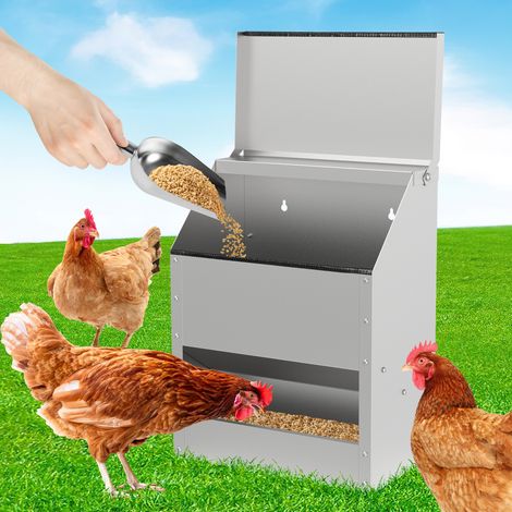TolleTour Mangiatoia per polli in acciaio zincato, capacità 15 kg, per polli e pollame, da terra o fissaggio a parete, soluzione per alimentazione quotidiana (1/5)