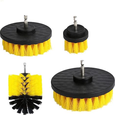 4 Pcs Rotary Drill Cleaning Brush Car Cleaning Screwdriver Brush, Brush for Car Drill Tile Carpet Bathtub Kitchen Toilet (Yellow) (1/5)