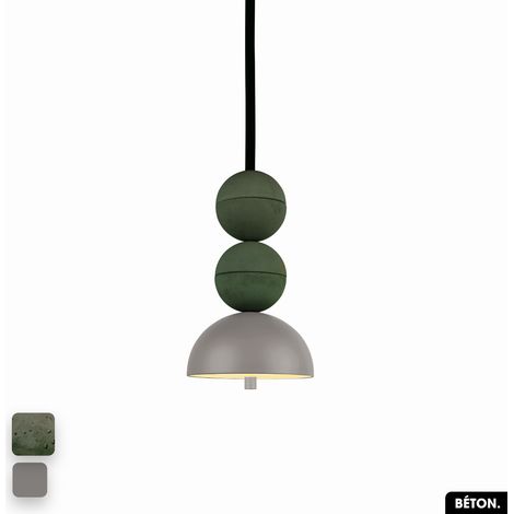 Lampe de suspension en béton - BOSFOR CONCRETE ASPERGE - GRIS 2 BALLES LED 14W (1/3)