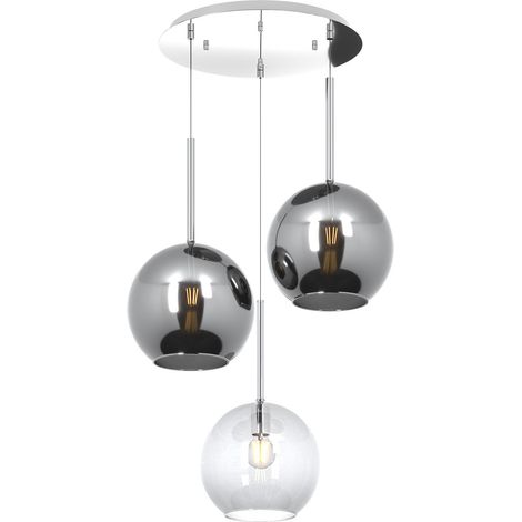 Lampadario Contemp Future Metallo Cromo Vetro Grande Trasp-Cromo 3 Luci E27