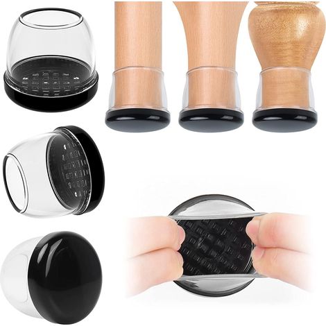 Chair Leg Covers, 16 pcs Round Transparent Silicone Floor Protectors for Chair Legs, 36-56mm Chair Glides for Carpets, Teflon Sliders and Thermoplastic Elastomer Combination (1/5)