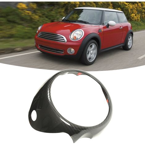 La garniture texturée en fibre de carbone sur l'anneau extérieur du tableau de bord de la console centrale convient aux MINI Cooper R56 2006-2013. (1/5)