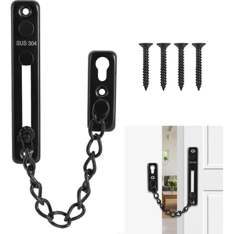 Chaine de Porte, entrebailleur de Porte, Securite Porte Entree, Verrou Porte interieure, Chainette Porte Entrée, Chaine de Porte Securite, en Acier Inoxydable 304 (noir) (1/5)