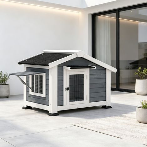 Niche surélevée pour chien de jardin, niche extérieure étanche avec toit et porte amovibles (1/5)