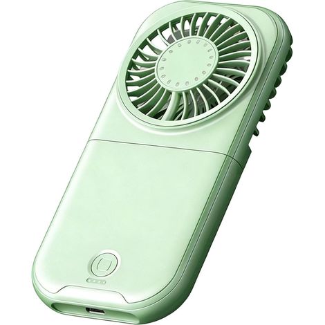 Ventilador de cuello portátil, 4 velocidades, 2500 mAh, 7 aspas, plegable, ligero, recargable, para viajes, oficina, uso en exteriores, verde. (1/5)