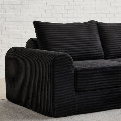 Canapé Convertible 2 Places Velours Côtelé Noir Modulable - Canapé-Lit - Accoudoirs Incurvés, Repose-Pieds Amovible, 2 Coussins (1/5)
