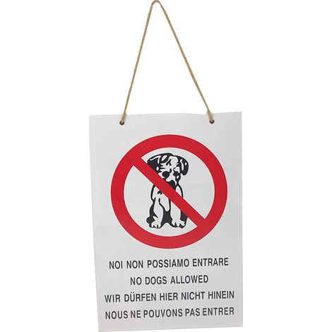 Cartello noi non possiamo entrare divieto d'accesso ai cani targa in legno 20x30 cm con corda da appendere segnaletica interna negozi ristoranti (1/3)