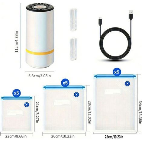 Machine à vide à main portable - - 15 sacs sous vide inclus, pour aliments, petite & légère, idéale pour maison & voyage (1/4)