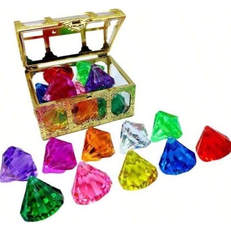 10 PCS Jouets de Piscine de Pierres Précieuses de Plongée, Ensemble de Diamants Colorés Gros avec Boîte de Pirate au Trésor, Jouet de Plongée Aquatique pour Enfants Loisirs Piscine (1/5)