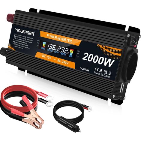 Convertisseur 12v 220v 800W /2000W Onde sinusoïdale modifiée onduleur transformateur de Tension LCD USB - Noir (1/5)