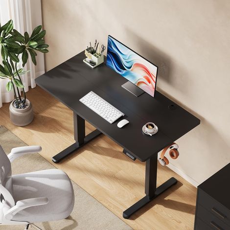Bureau réglable en hauteur DEVAISE, 120 × 60 cm, moteur silencieux avec 3 hauteurs mémorisables, plage de réglage de 72 à 118 cm, bureau ergonomique assis-debout pour le bureau, noir (1/5)