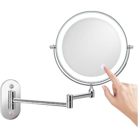Inch LED Wall-Mounted Makeup Mirror with Lighted Magnifying Mirror, 1x/10x Magnification, USB Charging, 360° Swivel and Extendable, for Bathrooms and (1/4)