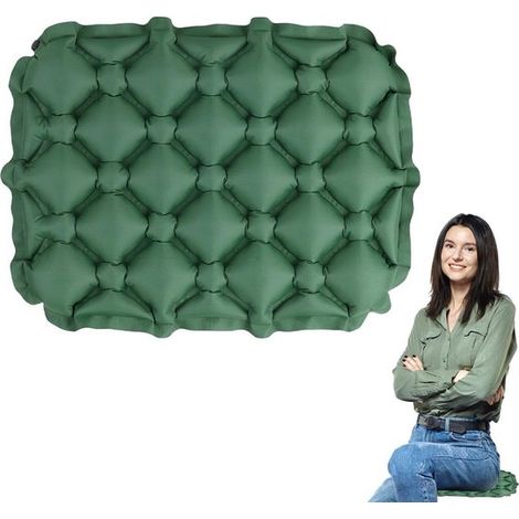 Coussin de siège gonflable - Coussin anti-pression - Assise confortable - Isolation contre l'humidité - 44 x 34 cm - Vert (1/5)