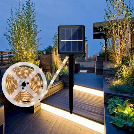 Ruban Led Solaire Extérieur - Bande Flexible Étanche Ip65 Pour Balcon Jardin Escaliers - Chaud Blanc Découpable Auto-Adhésif - 300 cm Ou 400 cm (1/5)
