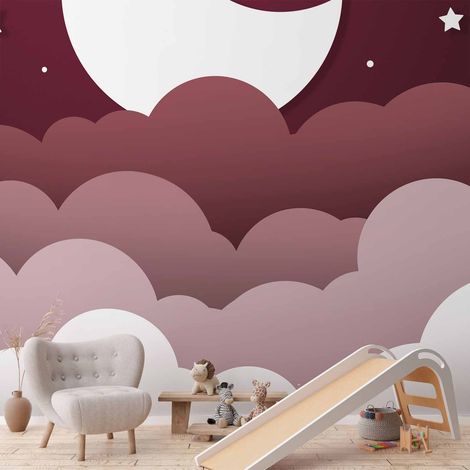 Mondtraum – Wolken am burgunderroten Himmel mit Sternen für Kinder (1/5)