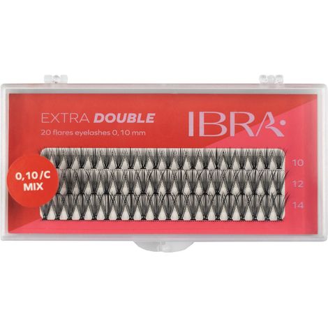 Pestañas postizas Ibra Extra de doble rizo C-0.10 - Mezcla (8, 10 y 12 mm) 1 paquete.