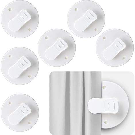 Set of 6 Shower Curtain Clips, 5.5cm, Anti-Splash, Self-Adhesive, Windproof, White (1/5)